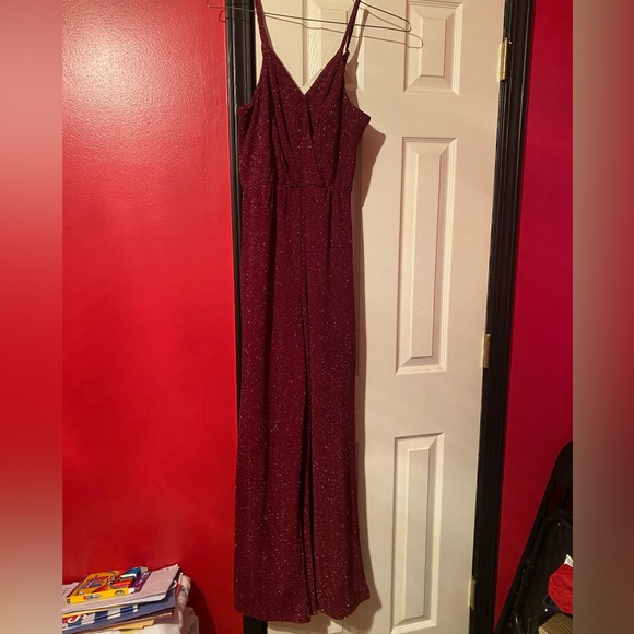 Burgundy Glitter Jumpsuit - Picture 5 of 6